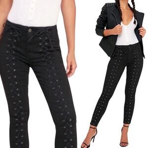 Pistola Corset Lace Up Jeans Skinny Leg High Rise Zipper Fly Black Womens 27